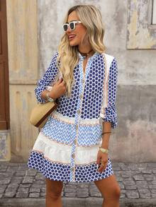 LocalBrillora Women's Colorblock Printed Mini Dress | SHEIN