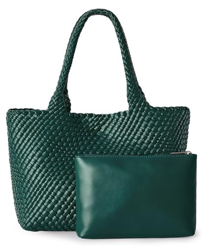 JOTOFIT Woven Tote Bag for Women, Fashion Top Handle Shoulder Bag Soft Vegan Leather Large Woven Purse Handbag | Amazon (US)