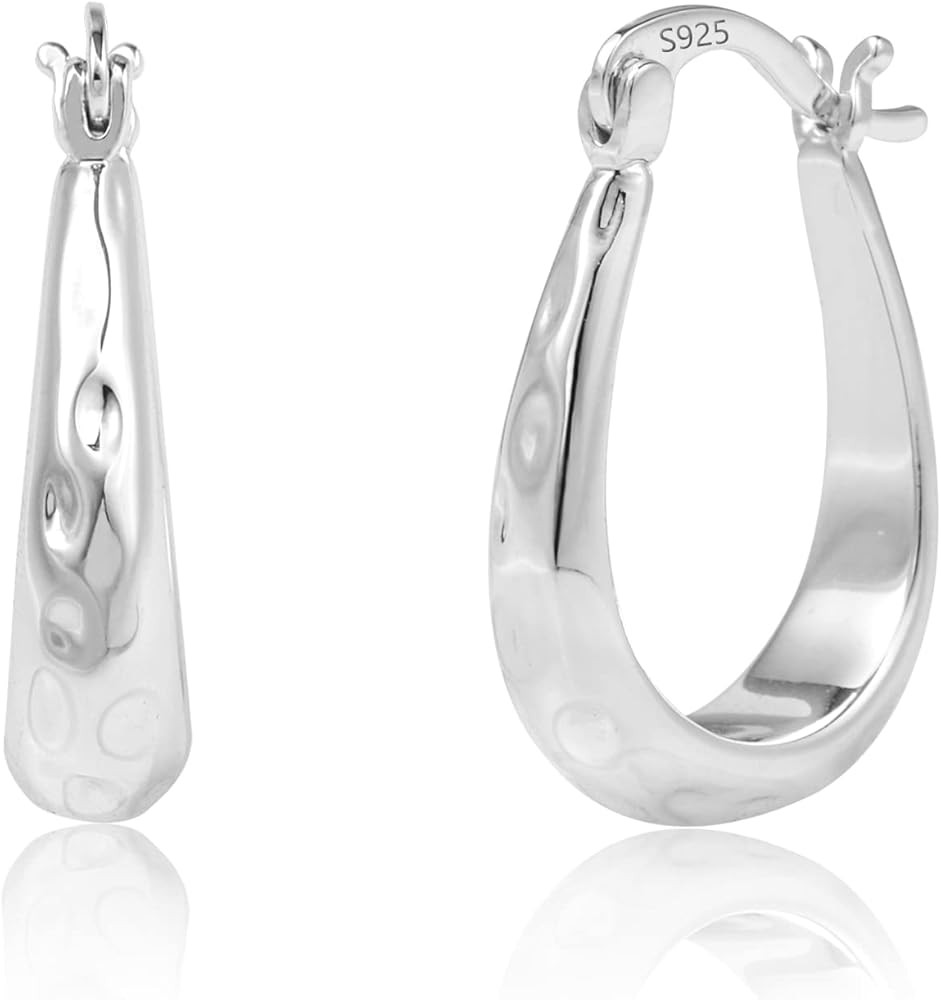 Sterling Silver Hoop Earrings for Women Silver Oval Hoop Earrings Hypoallergenic U Shaped Hoops E... | Amazon (US)