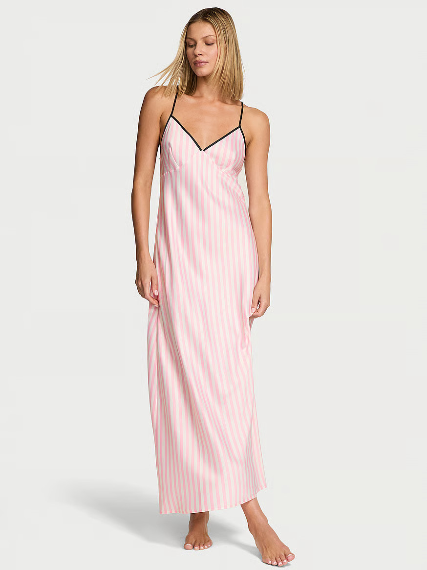 Buy Satin Cross-Back Maxi Slip Dress, Pretty Blossom Iconic Stripe - Order Slips online - Victori... | Victoria's Secret (US / CA )