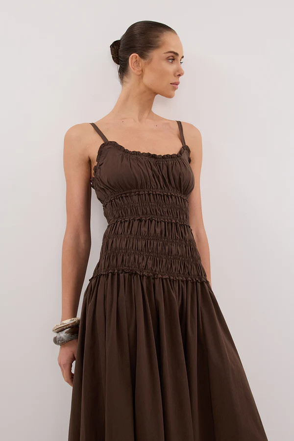 TOBY BITTER CHOC COTTON MIDI DRESS | DISSH