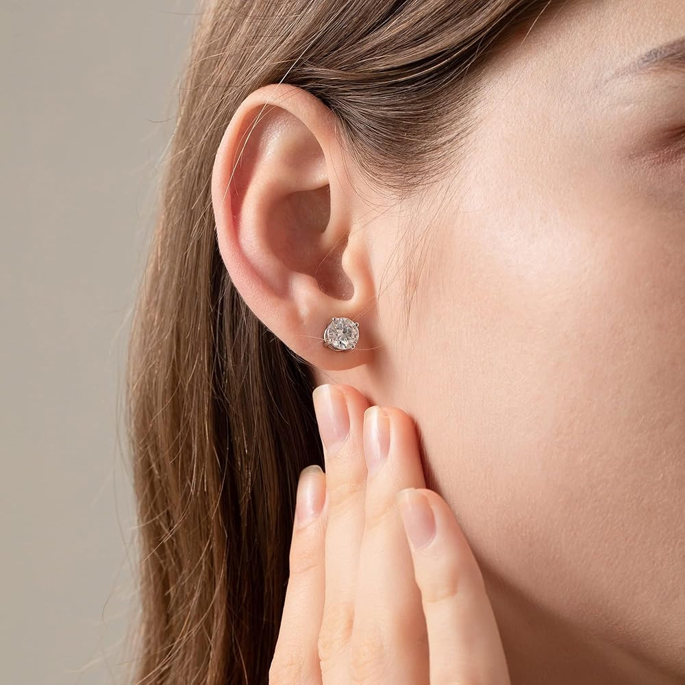 Moissanite Stud Earrings for Women,0.6-4ct 18K White Gold Plated Silver Friction Back and Post fo... | Amazon (US)