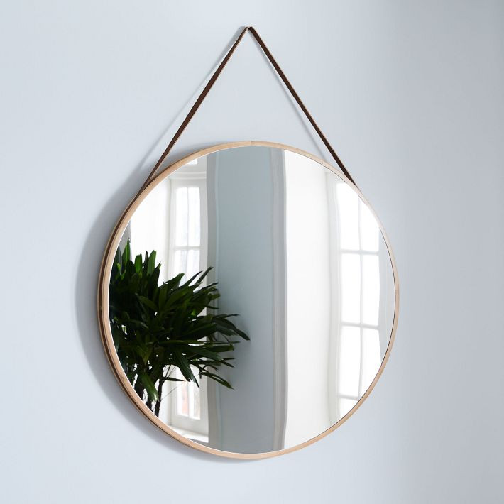Modern Hanging Round Wall Mirror w/ Leather Strap | West Elm (US)