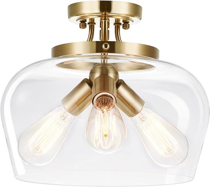 VONLUCE Semi Flush Mount Ceiling Light, 3-Bulb Gold Ceiling Light Fixture with Clear Glass Shade,... | Amazon (US)