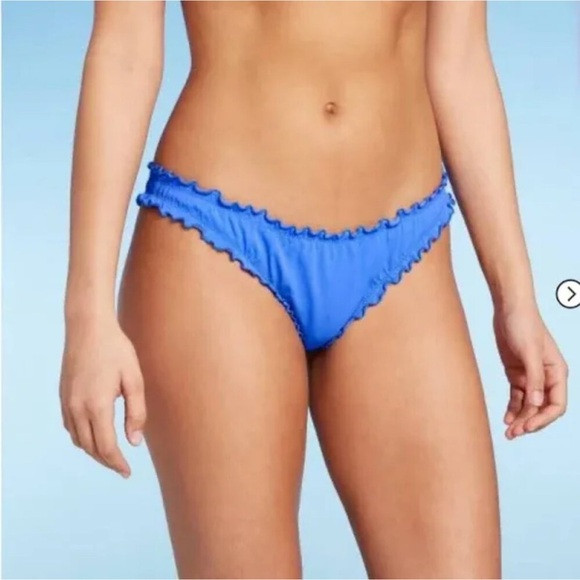 NEW Shade and Shore Ruffle Cheeky Bikini Bottom Size Medium 8 - 10 Blue Ribbed | Poshmark