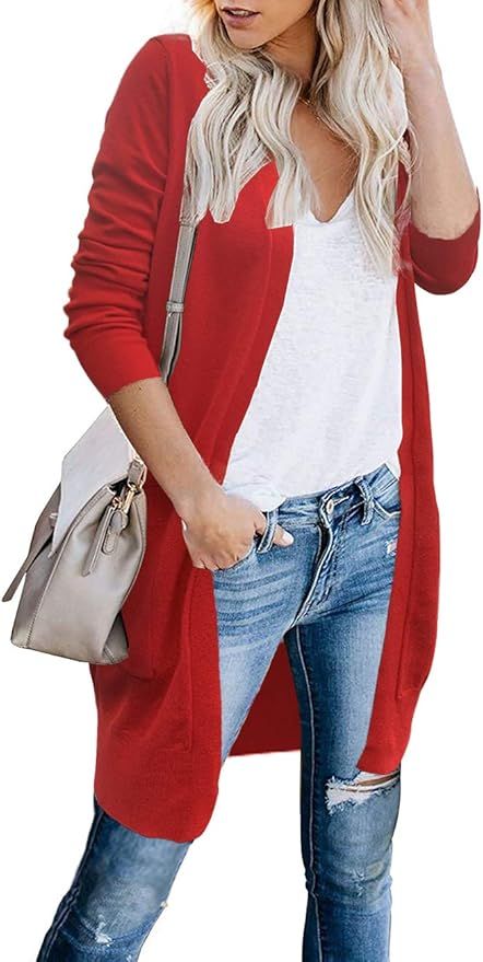 FOLUNSI Women Cardigans Sweaters for Women Open Front Long Knitted with Pockets | Amazon (US)