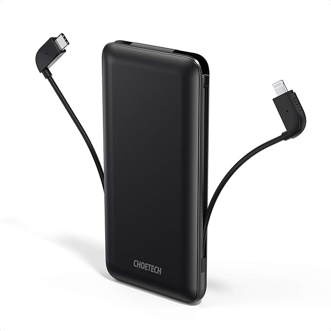 CHOETECH USB C Power Bank 10000mAh [MFi Certified] Portable Charger PD 18W Built-in Lightning Cab... | Amazon (US)