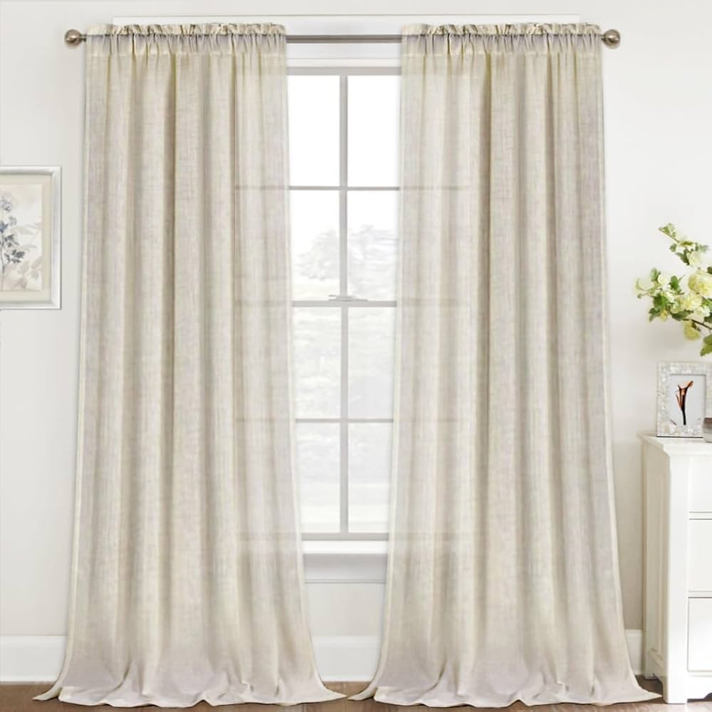 FantasDecor Linen Curtains 108 Inch Long Room Extra Long Floor Sweeping Faux Linen Textured Semi ... | Amazon (US)