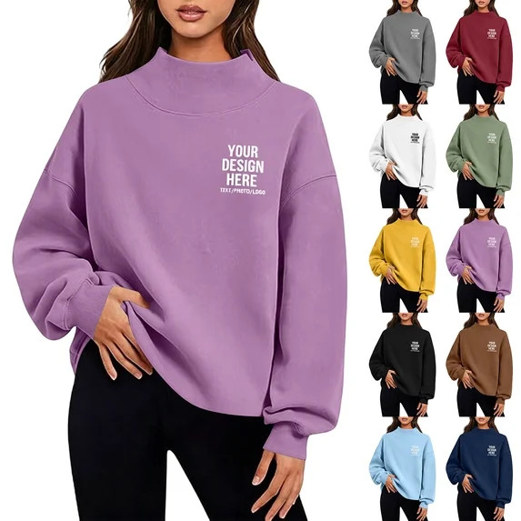 VBVC Women's Custom Personalized Mock Neck Sweatshirt , Ladies' Lightweight Casual Pullover Top ,... | Walmart (US)
