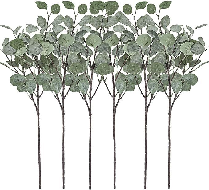 Artificial Eucalyptus Stems Leaves 6 Pcs Straight Silver Dollar Eucalyptus Leaf Silk Greenery Bus... | Amazon (US)