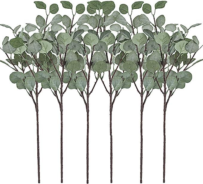 Artificial Eucalyptus Stems Leaves 6 Pcs Straight Silver Dollar Eucalyptus Leaf Silk Greenery Bus... | Amazon (CA)
