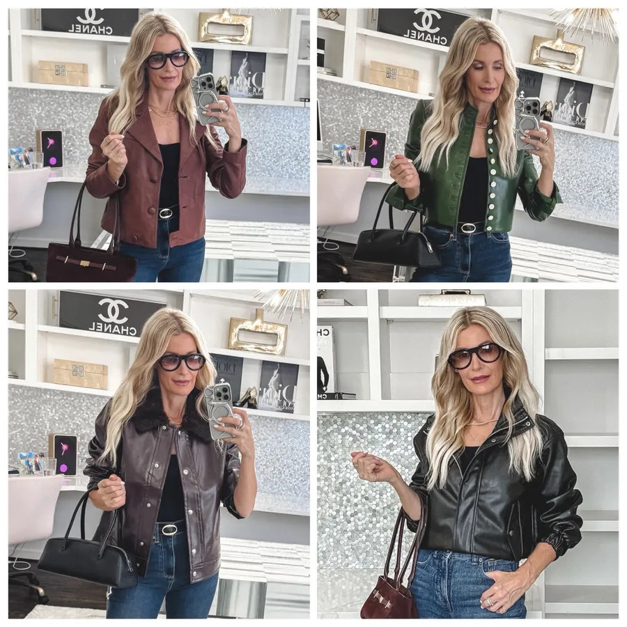 The 4 best jackets from the Nordstrom Anniversary Sale—and they’re all still in stock! 🤎🍂 1️⃣ This cropped burgundy real leather blazer is such a gorgeous statement piece and instantly elevates any outfit. 2️⃣ This olive green cropped vegan leather jacket by Alice + Olivia is so luxe! I’m obsessed with the chic gold buttons. 3️⃣ This burgundy faux leather jacket with the faux fur collar is cozy, sophisticated, and one of my favorite fall finds. 4️⃣ This faux leather bomber jacket is effortlessly cool. I love wearing it zipped up and tucked under for a more polished, flattering look. Every one of these jackets is incredibly chic and will take you straight into fall. They all run true to size—I’m wearing an XS in every jacket and a 24 in the denim. Shop them before they sell out! 🤎 

#LTKSaleAlert#LTKOver40 

 

#LTKootd