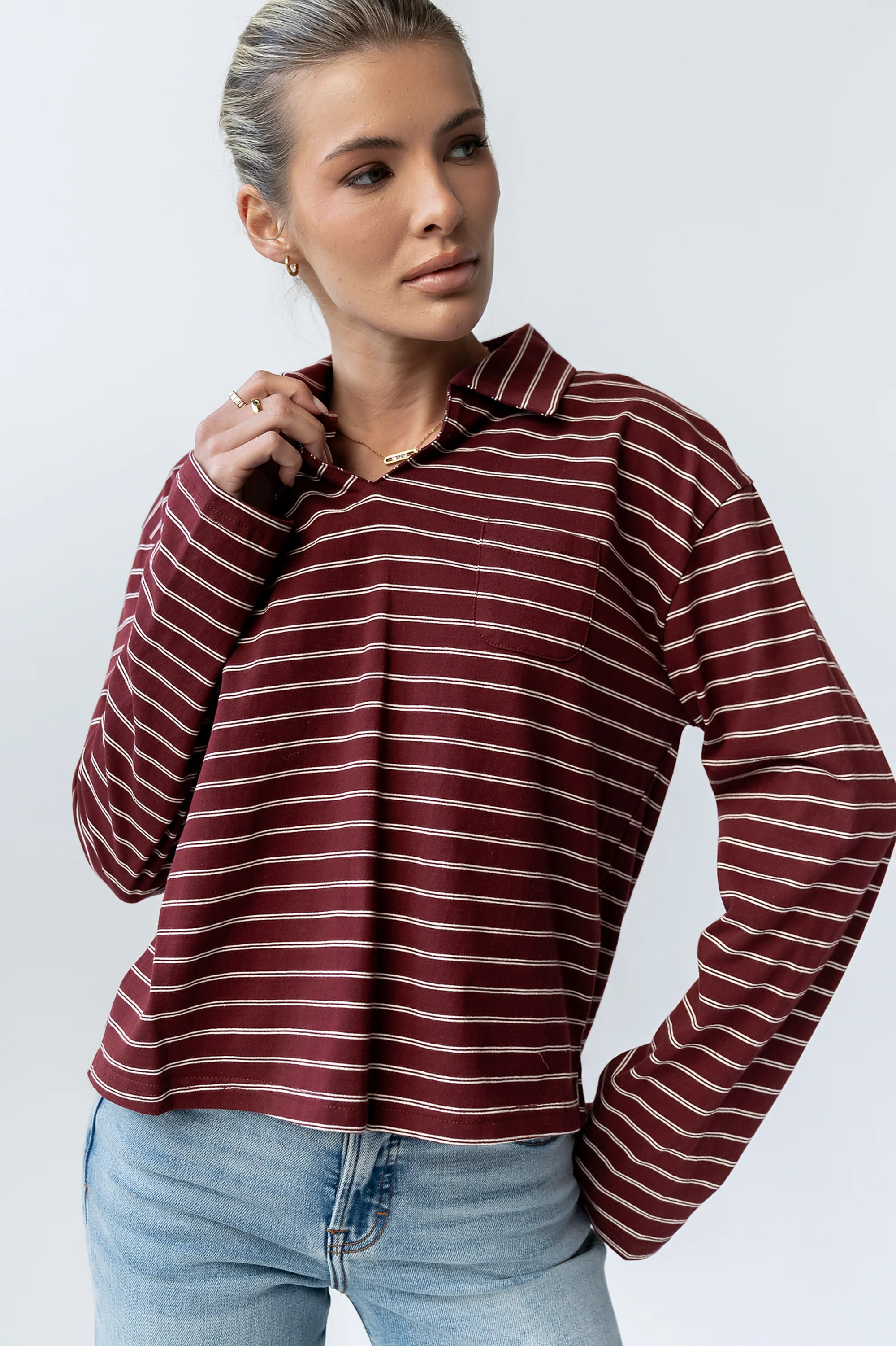 Kateri Striped Top in Burgundy | Böhme US