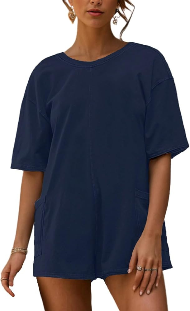 AnotherChill Womens Athletic Romper With Pockets Workout Tee Rompers Backless Oversized Onesie Ca... | Amazon (US)