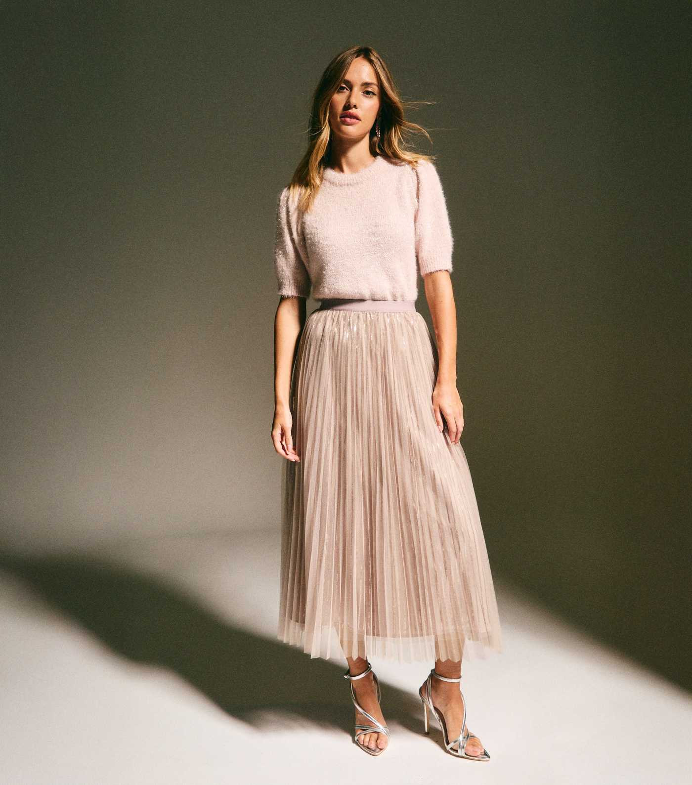 Pale Pink Sequin Tulle Midi Skirt | New Look | New Look (UK)