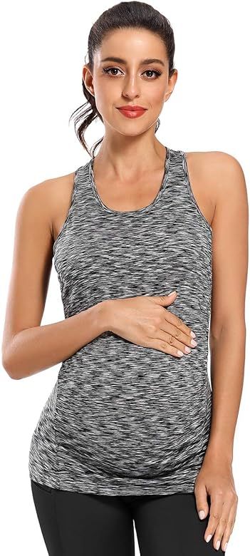 Women's Maternity Tank Tops Seamless Racerback Sleeveless Workout Athletic Yoga Tops Pregnancy Sh... | Amazon (US)