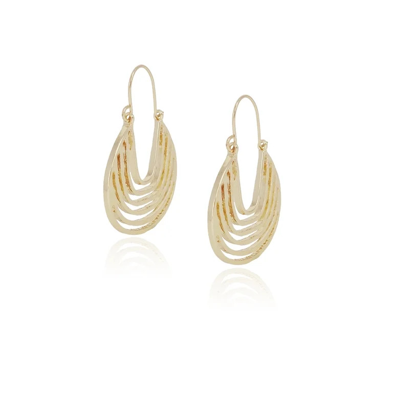 Time and Tru Women's Metal Cut-Out French Wire Hoop Earring in Gold Plated | Walmart (US)