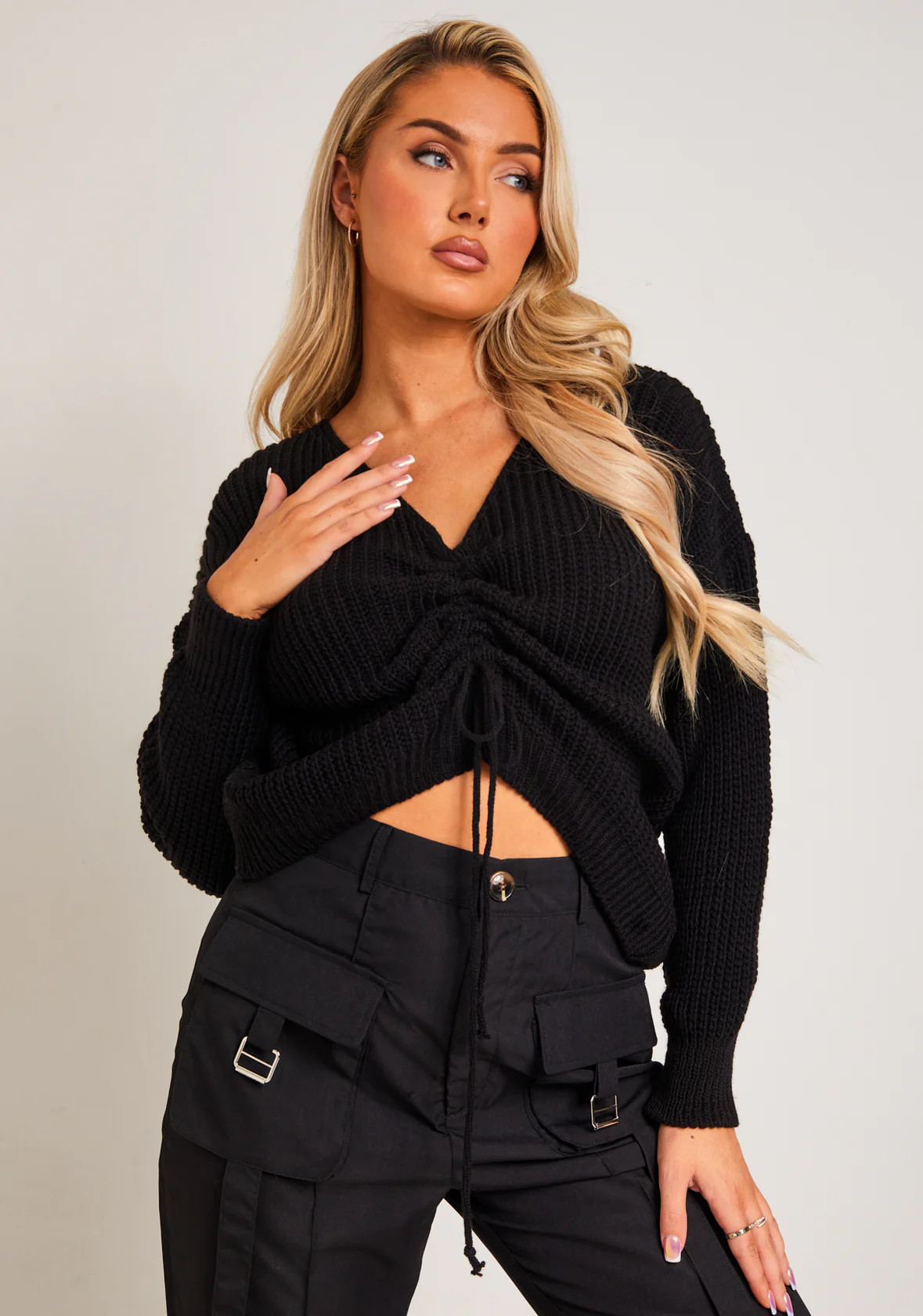 Alicia Black Ruched Front Knitted Jumper | Missy Empire (UK)
