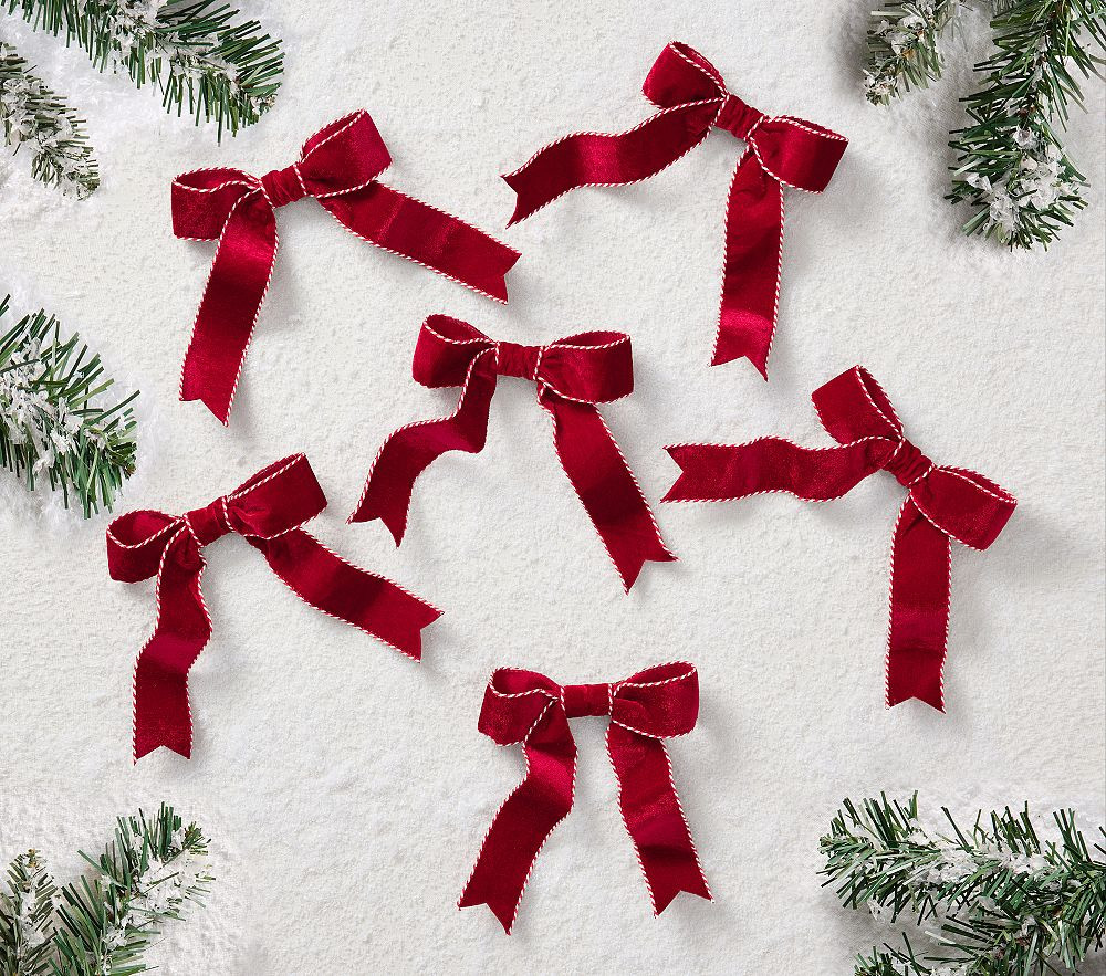 Cranberry Red Velvet Bow Tree Clips, Set of 6 | Pottery Barn Kids