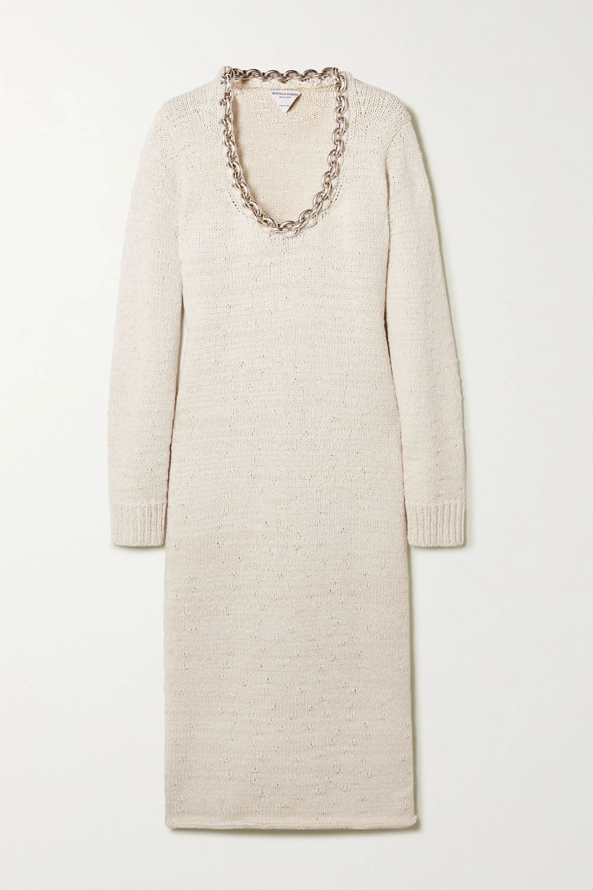 White Chain-embellished knitted midi dress | Bottega Veneta | NET-A-PORTER | NET-A-PORTER (UK & EU)