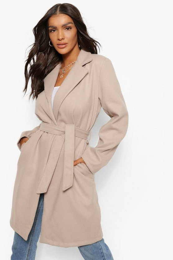 Belted Wool Look Coat | Boohoo.com (UK & IE)