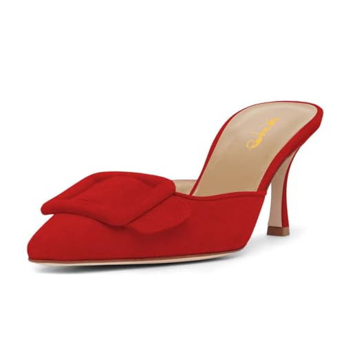 XYD Women Closed Pointed Toe Mules with Buckle High Heel Stiletto Slip On Open-back Slides Dress Casual Fashion Shoes Size 13 Red | Amazon (US)