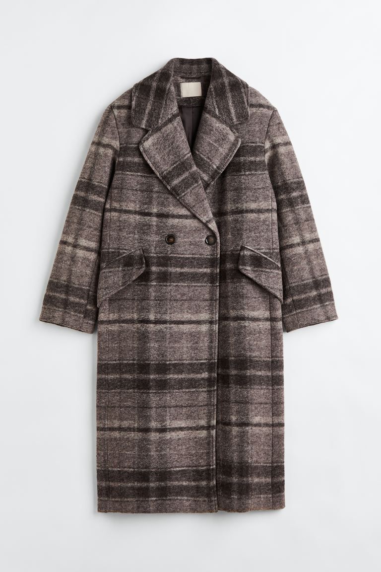 Wool-blend coat - Brown/Checked - Ladies | H&M GB | H&M (UK, MY, IN, SG, PH, TW, HK)