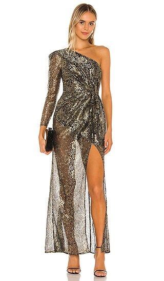 Danitza Gown in Gold and Black | Revolve Clothing (Global)