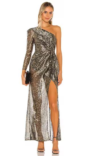 Danitza Gown in Gold and Black | Revolve Clothing (Global)