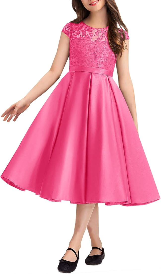 HOSIKA Elegant Flower Girls Dress Lace Satin A-Line Bridesmaid Princess Dresses for Wedding Birth... | Amazon (US)