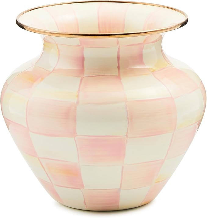 MACKENZIE-CHILDS Enamel Large Vase, Unique Flower-Vase Decor, Pink-and-White Rosy Check | Amazon (US)