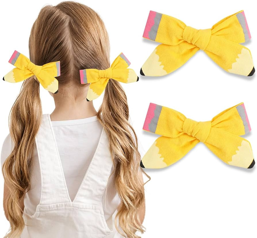 Bow Hair Clips Back to School Hair Bows for Girls Cute Yellow Pencil Clips Hair Bow Barrette Ribb... | Amazon (US)