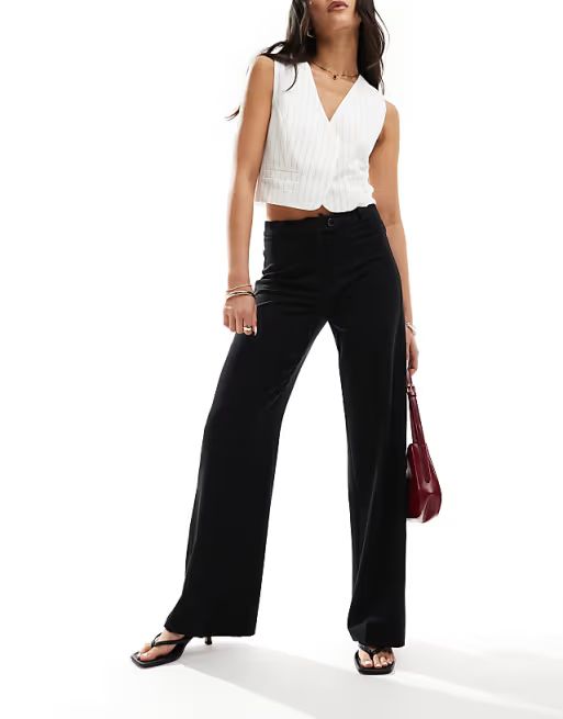 Bershka wide leg tailored trousers in black | ASOS | ASOS (Global)