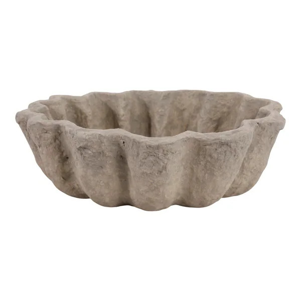 Modern Glam Fluted Pottery Decorative Bowl - 13" Ivory & Tan | Bed Bath & Beyond