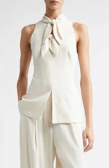 Lela Rose Bow Embellished Linen Blend Sleeveless Top | Nordstrom | Nordstrom