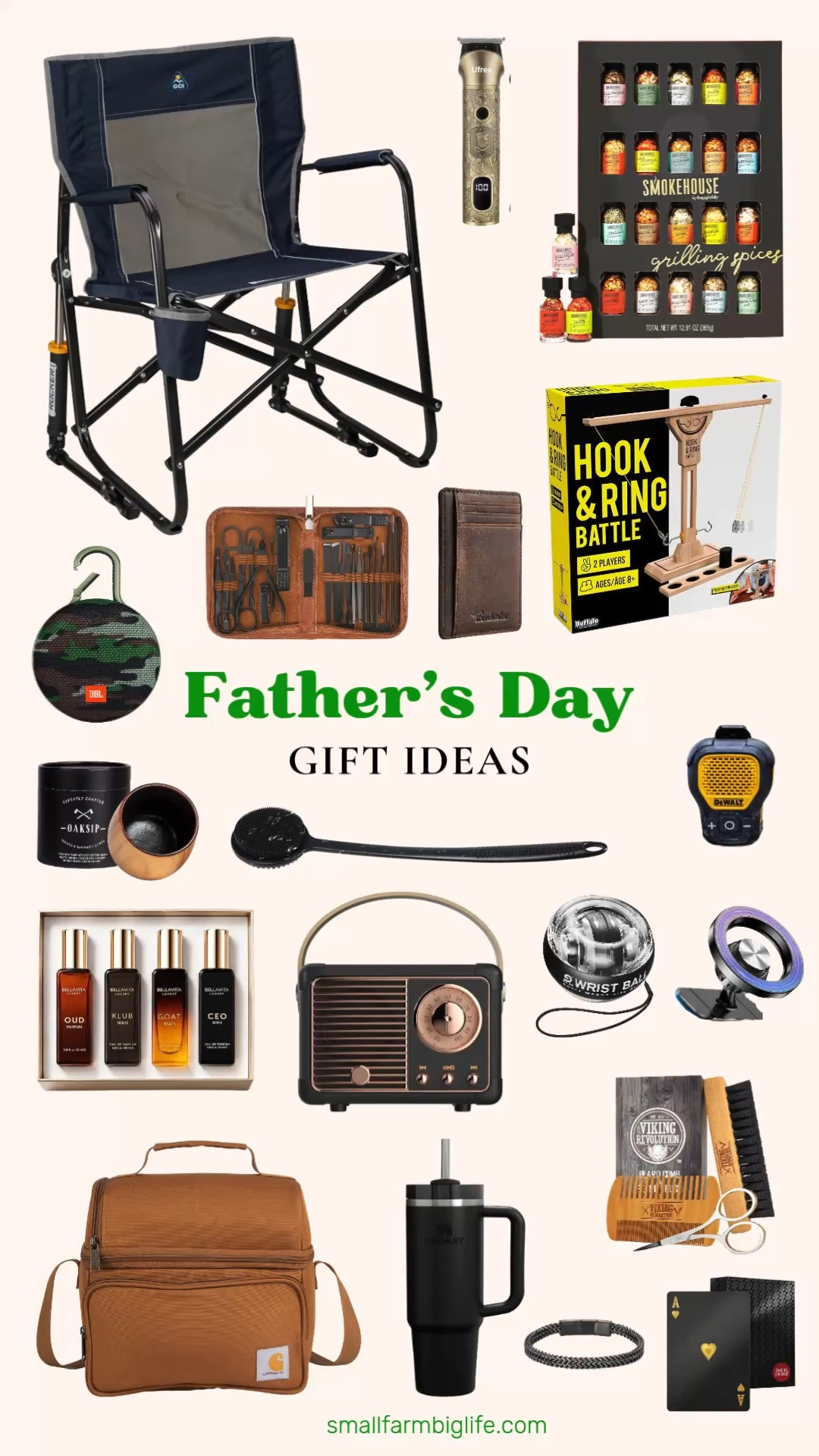 Father's Day is right around the corner and this round up has something for every kind of dad on your list. Whether your dad is a bourbon lover, an outdoor adventurer, a grilling enthusiast, or just someone who deserves to be a little pampered, I found options he will actually use and enjoy. I love the charred wooden bourbon glass and retro Bluetooth speaker for the dad who appreciates the classics, and the grilling spice set and Carhartt camping cooler are perfect for the dad who lives for the backyard or the campsite. The beard trimmer, beard brush and comb set, and luxury cologne gift set make for a great grooming bundle, and the slim leather wallet and MagSafe car mount are the practical picks every dad needs. Tap to shop before Father's Day! 

 #LTKMens