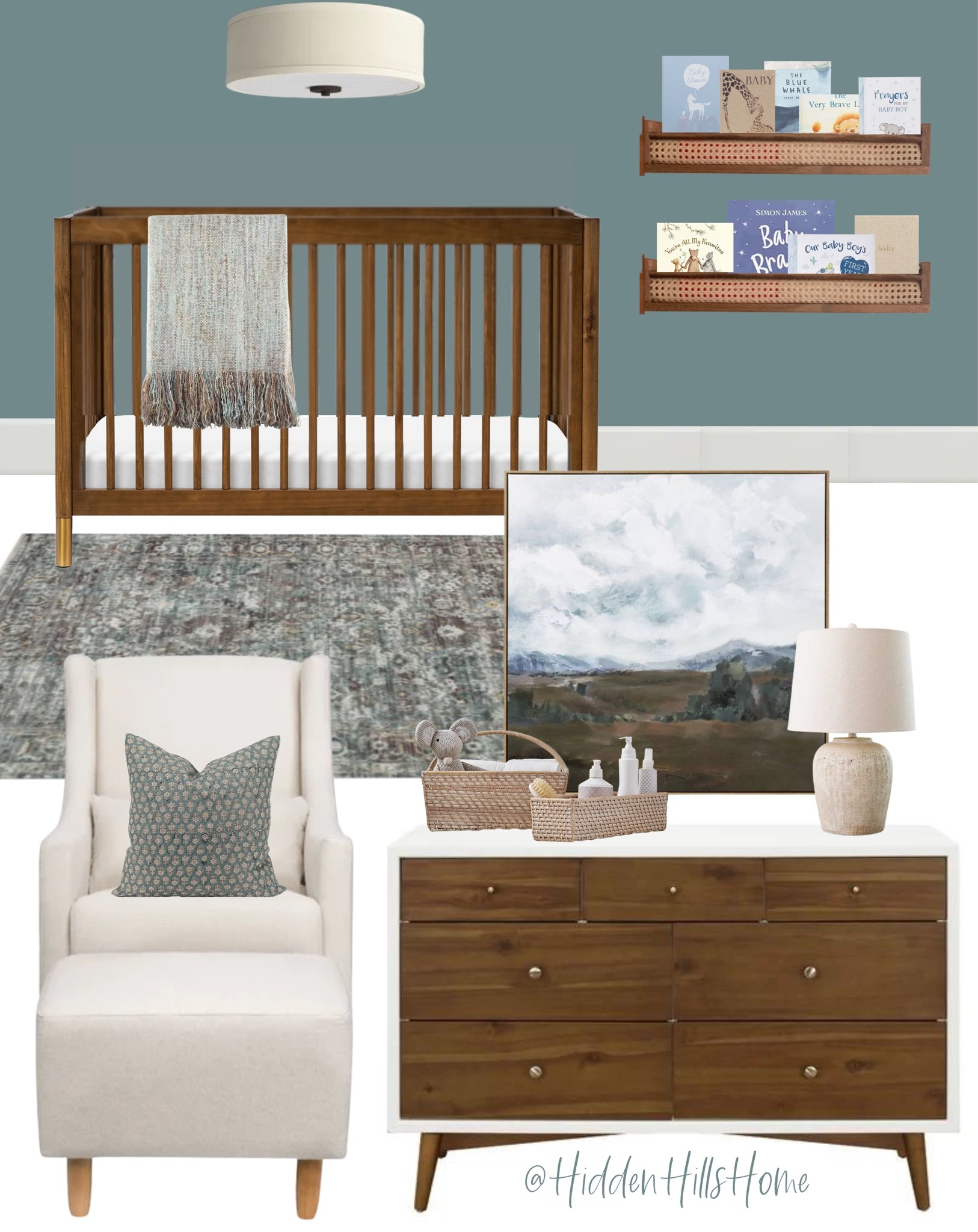 Nursery decor, home decor, boys nursery, vintage nursery decor, nursery mood board, baby’s room, baby boys room, brown crib, rocker glider, nursery bookshelves, neutral nursery #nursery #homedecor #baby 

#LTKhome #LTKkids #LTKbaby