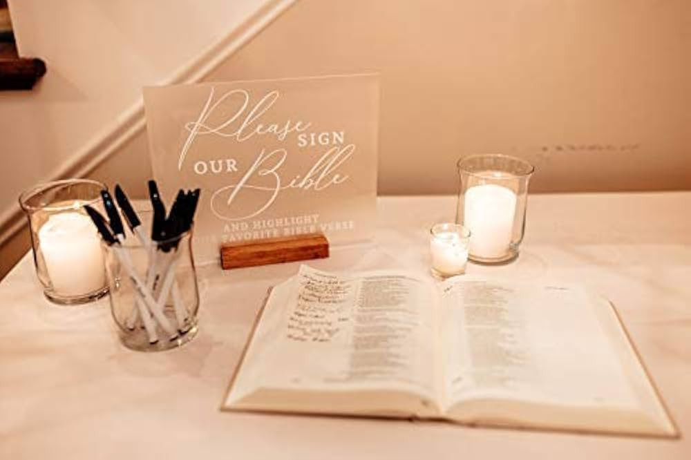 Guest Book Bible Sign Clear Frosted Acrylic Sign for Wedding, Clear Acrylic Wedding Sign & Stand,... | Amazon (US)