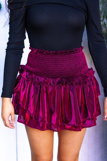 Metallic Smocked Waist Ruffle Skort | Material Girls
