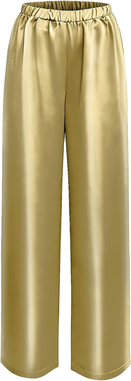 Silk Pants for Women Casual Elastic High Waisted Wide Leg Womens Satin Pant | Amazon (US)