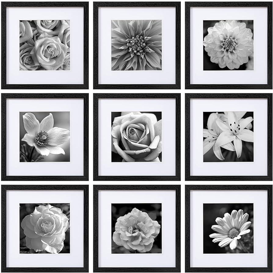 eletecpro 12x12 Picture Frames Set of 9 Classic Gallery Wall Frame Set Displays 8x8 Photo with Ma... | Amazon (US)