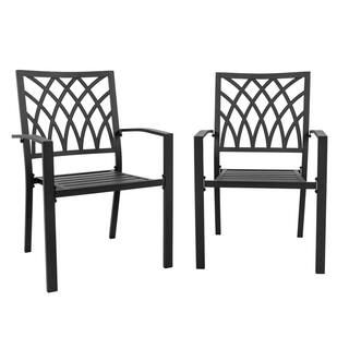 Nuu Garden Black Iron Stackable Outdoor Patio Chairs with Powder-Coated Finish and Lattice Patter... | The Home Depot