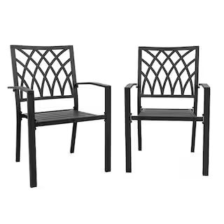 Nuu Garden Black Iron Stackable Outdoor Patio Chairs with Powder-Coated Finish and Lattice Patter... | The Home Depot