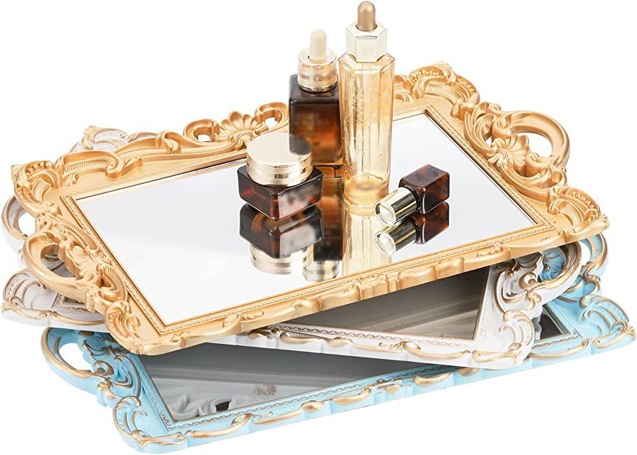Frcctre Set of 3 Decorative Mirror Tray, Rectangle Mirrored Tray Jewelry Perfume Organizer and Di... | Amazon (US)