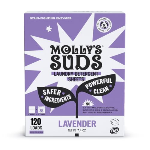 Molly’s Suds Laundry Detergent Sheets | Gentle on Sensitive Skin, Powerful Bio-Based Enzymes, Stain-Fighting | Liquidless & Plastic-Free Packaging | 120 Loads (Lavender) | Amazon (US)