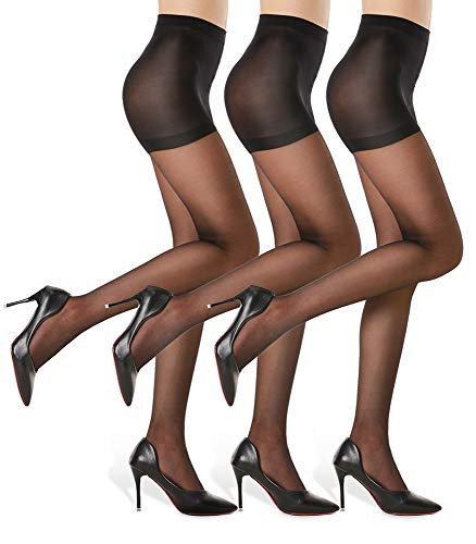 G&Y 3 Pairs Women's Sheer Tights - 20D Control Top Pantyhose with Reinforced Toes(Black, 3XL) | Amazon (US)