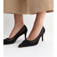 Women's Black Faux Suede Mesh Insert Court Shoes Vegan New Look | New Look (UK)