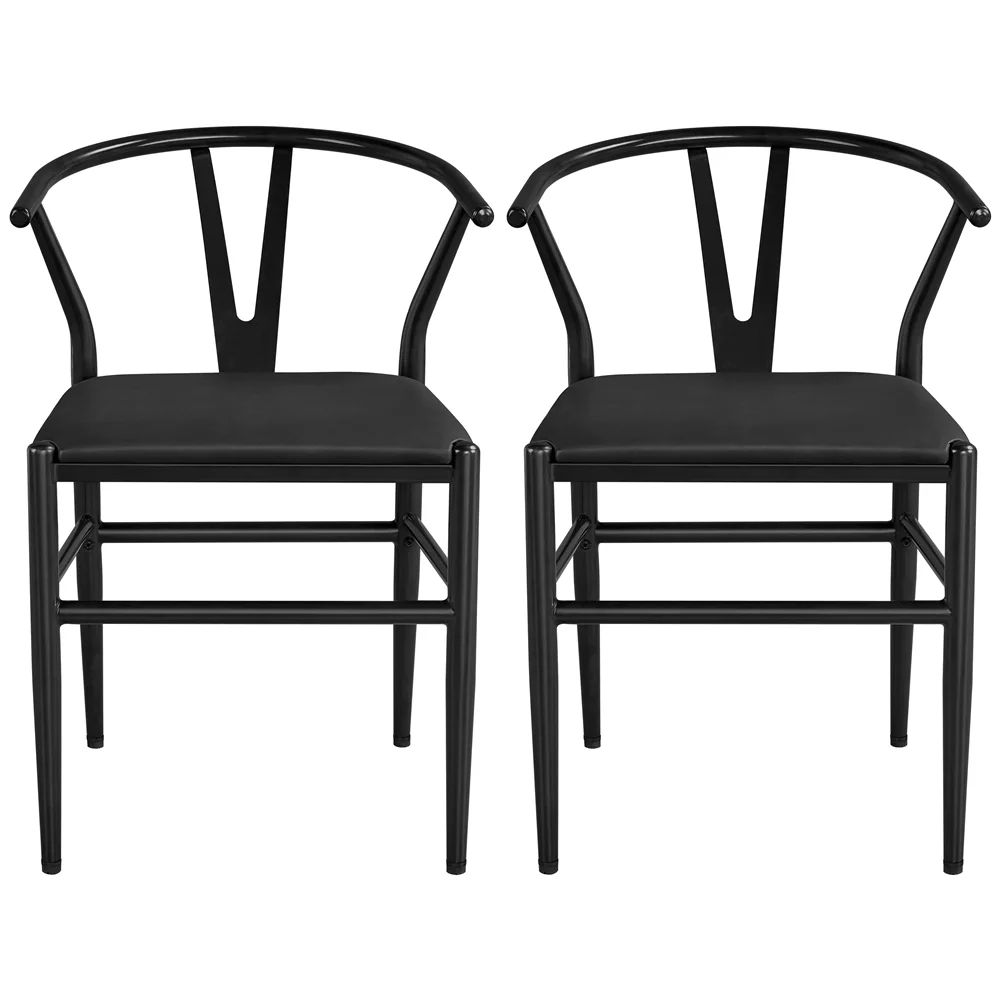 SmileMart  Metal Dining Chairs with Backrest Upholstered Armchair for Home,Black - Walmart.com | Walmart (US)