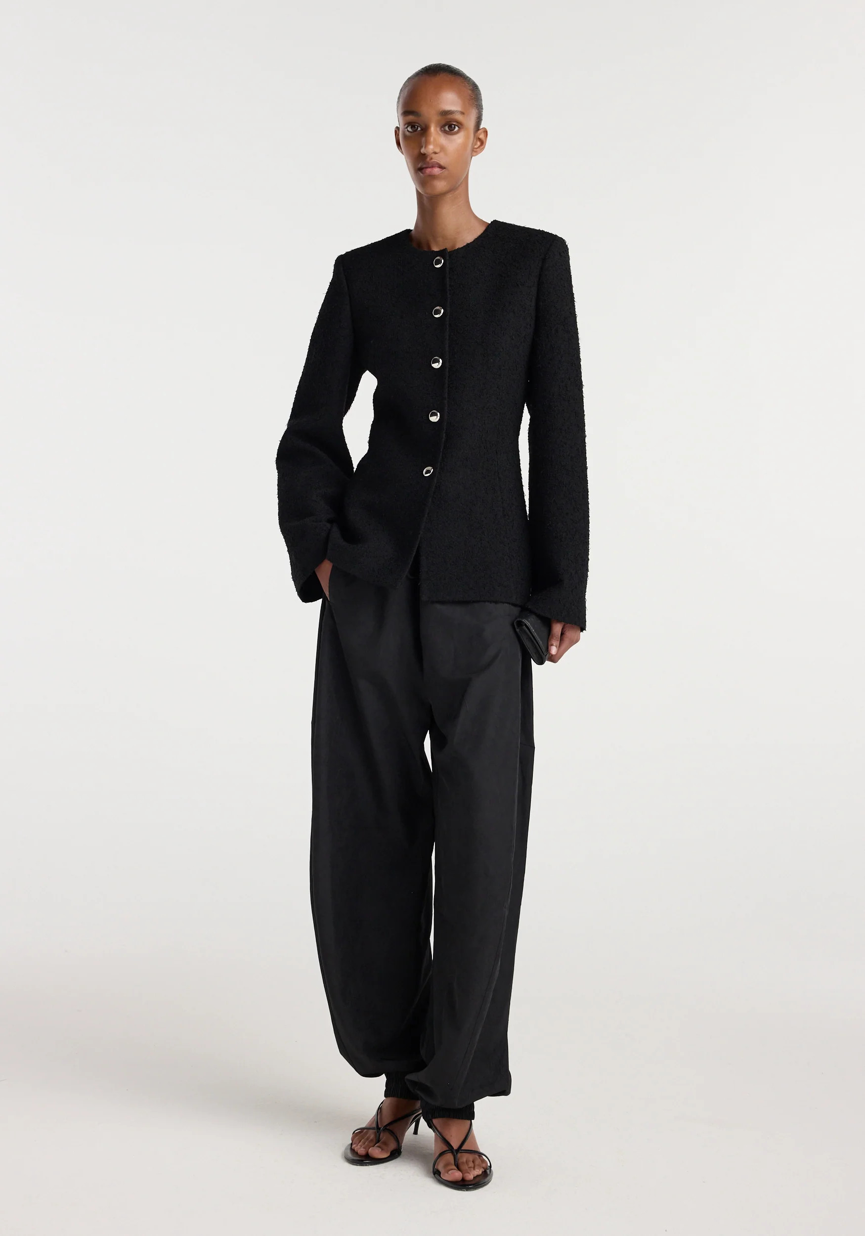 Bouclé shaped blazer | black | Rohe