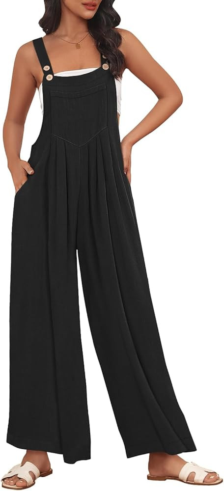 AUTOMET Womens Jumpsuits Overalls Wide Leg Casual Summer Outfits Rompers Jumpers Sleeveless Strap... | Amazon (US)